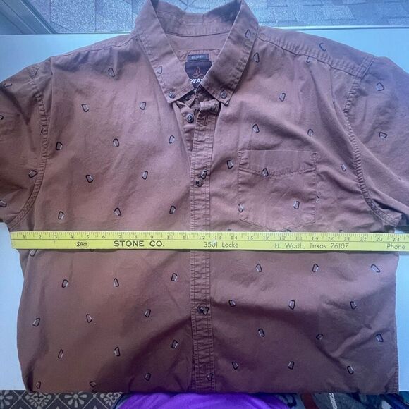 Prana Men's Broderick Slim Fit Short Sleeve Button-down Shirt Brown XXL - Picture 5 of 8